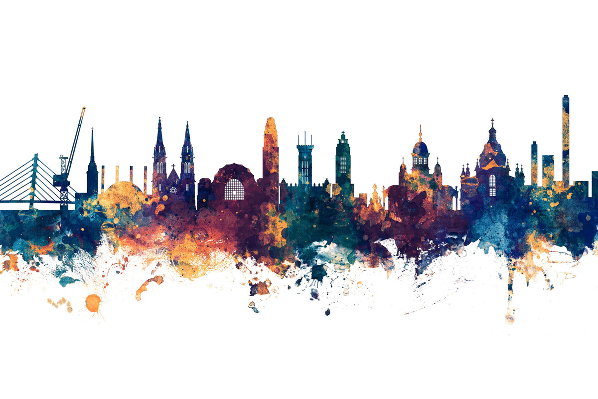 Helsinki Skyline Blue & Bronze Mural Wallpaper - pure wallpaper artwork
