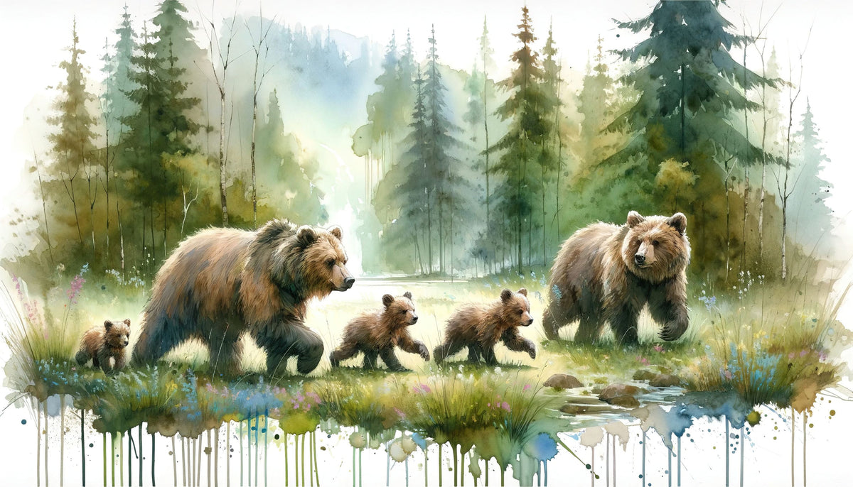 Watercolor Bear Family Mural Wallpaper - pure wallpaper artwork