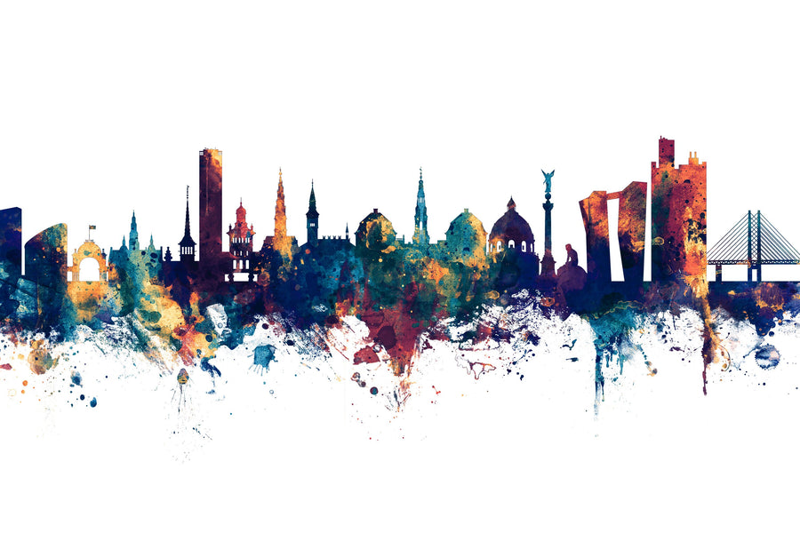Copenhagen Skyline Blue & Bronze Mural Wallpaper