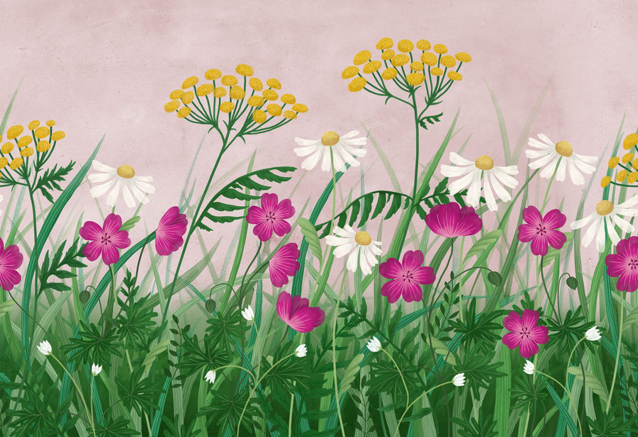 Geranium Meadow, Pink Mural Wallpaper