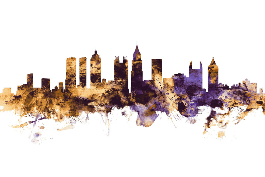 Atlanta Georgia Skyline Purple & Gold Mural Wallpaper