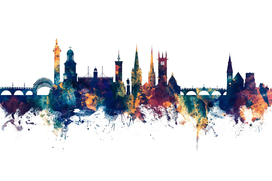 Shrewsbury England Skyline Blue & Bronze Mural Wallpaper