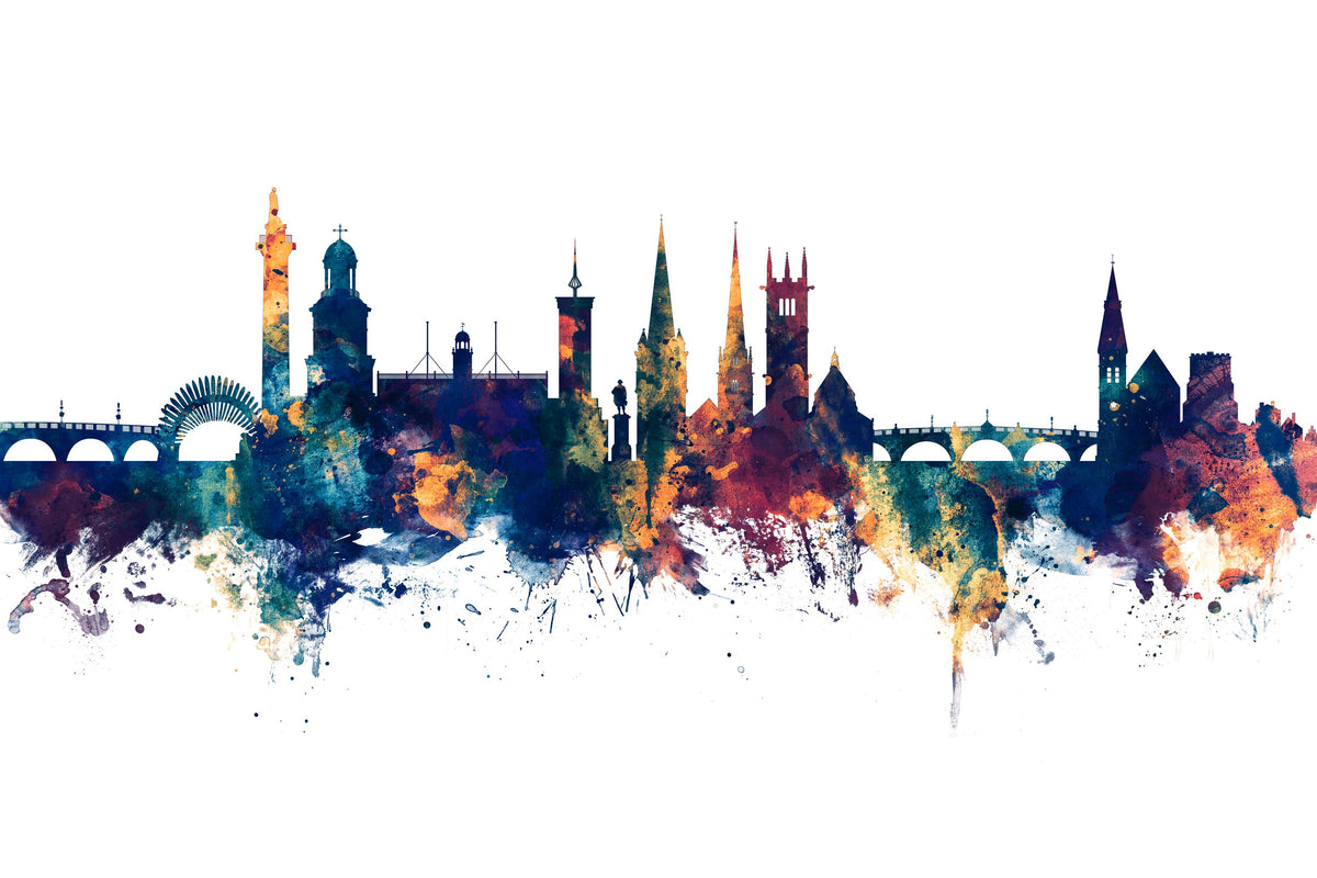 Shrewsbury England Skyline Blue & Bronze Mural Wallpaper - pure wallpaper artwork