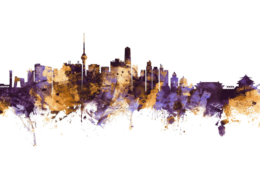Beijing Skyline Purple & Gold Mural Wallpaper