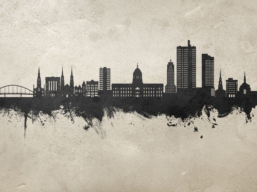Fort Wayne Indiana Skyline Concrete Mural Wallpaper