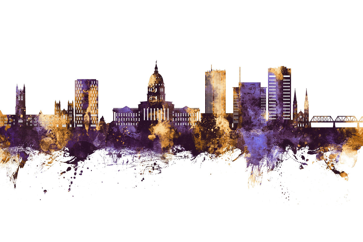Topeka Wyoming Skyline Purple & Gold Mural Wallpaper - pure wallpaper artwork