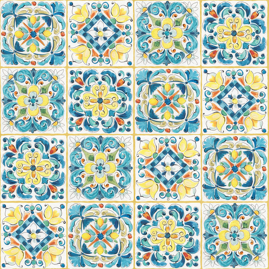 Maritime Tiles Yellow and Blue Mural Wallpaper