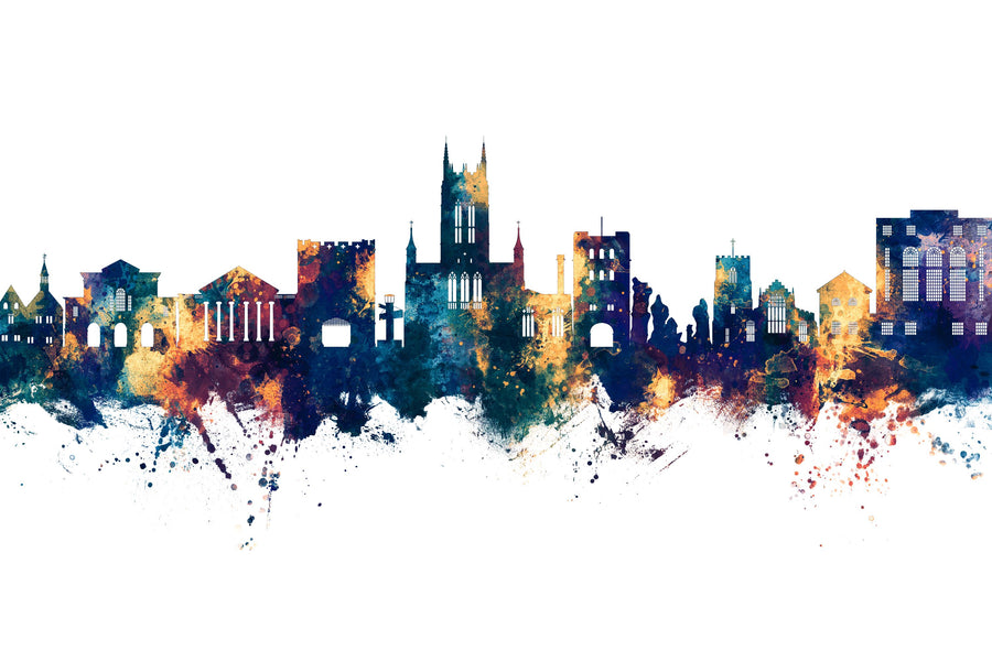 Bury St Edmunds England Skyline Blue & Bronze Mural Wallpaper