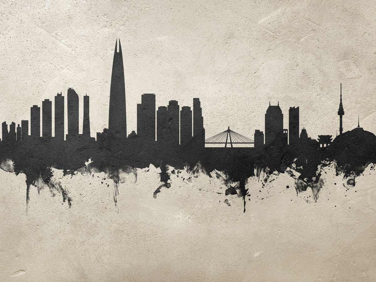 Seoul Skyline Concrete Mural Wallpaper - pure wallpaper artwork