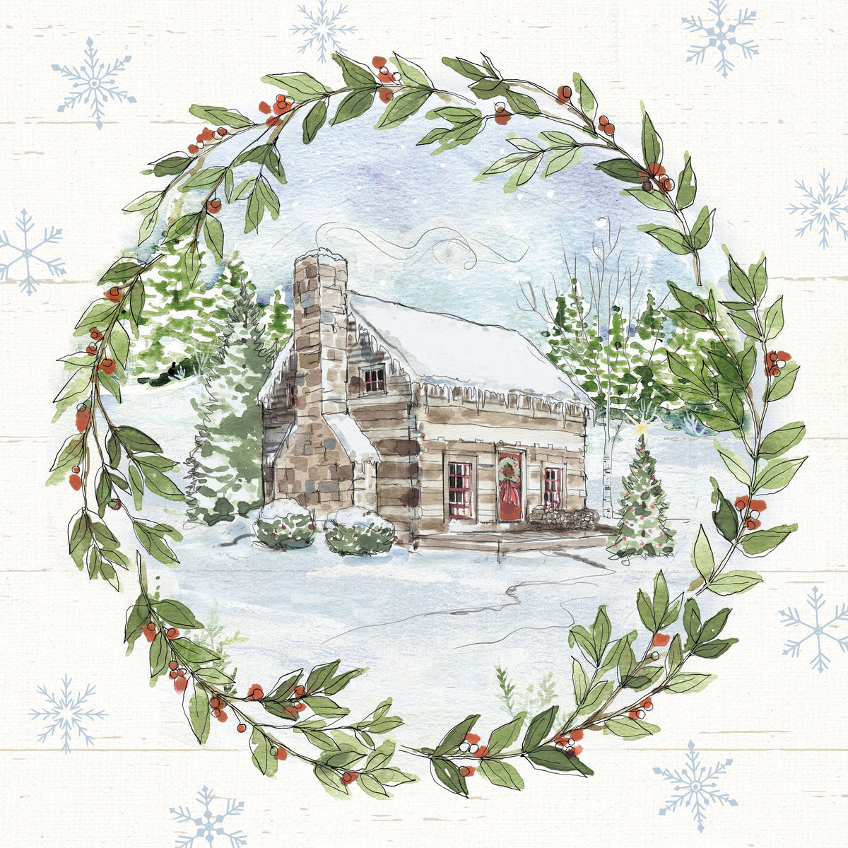 Holiday Vignette II Cabin Mural Wallpaper - pure wallpaper artwork