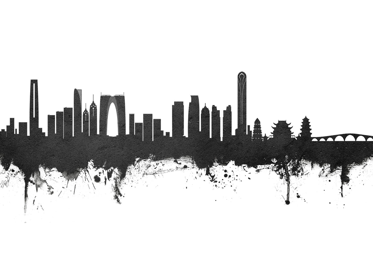 Suzhou China Skyline Black & White Mural Wallpaper - pure wallpaper artwork