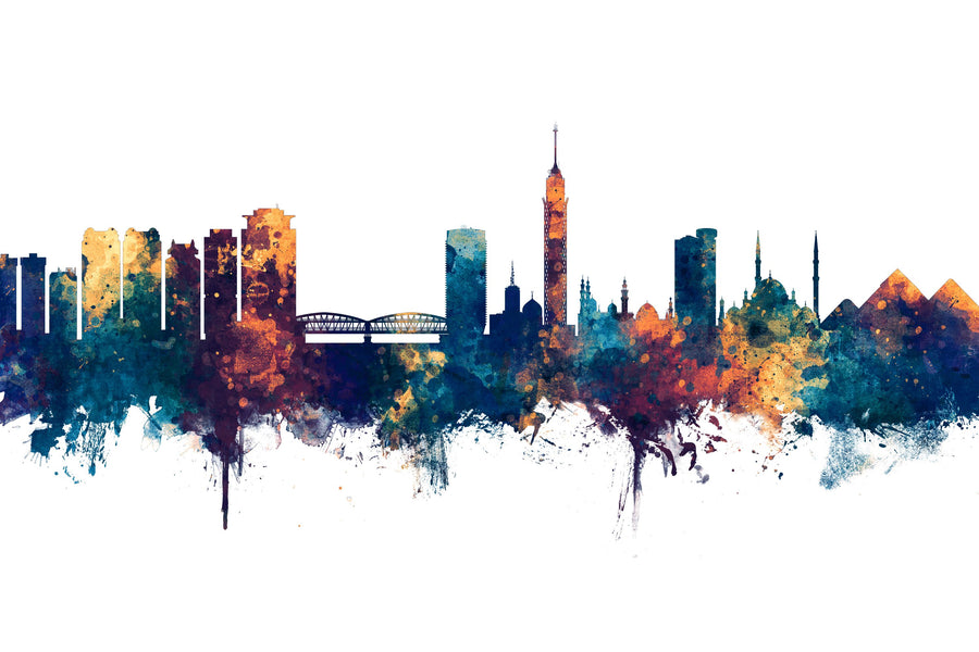 Cairo Egypt Skyline Blue & Bronze Mural Wallpaper