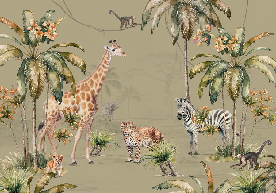 Whimsical Wildlife Sage Mural Wallpaper
