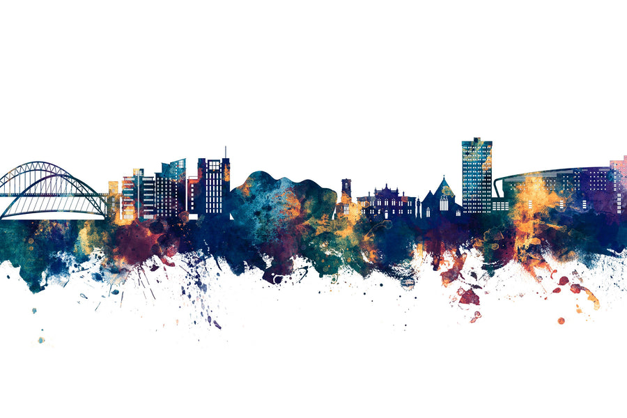 Gateshead England Skyline Blue & Bronze Mural Wallpaper