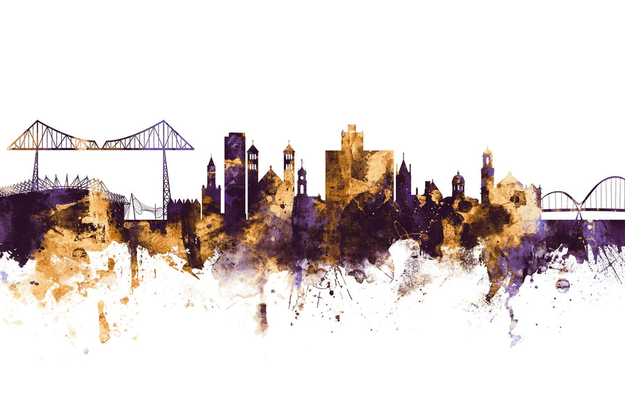 Middlesbrough England Skyline Purple & Gold Mural Wallpaper