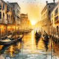 Sunset Over Venetian Canals with Gondolas Mural Wallpaper - pure wallpaper artwork