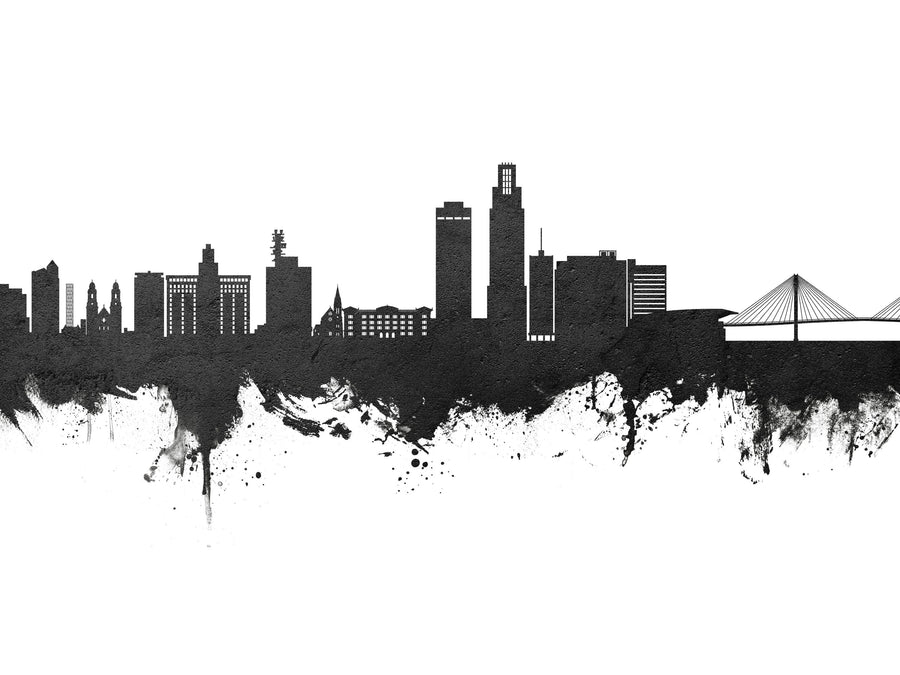 Omaha Nebraska Skyline Black & White Mural Wallpaper