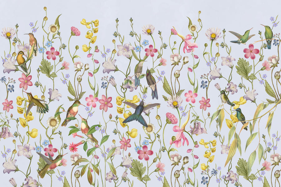 Bird Garden Light Blue Mural Wallpaper