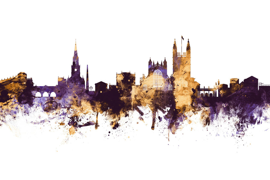 Bath England Skyline Purple & Gold Mural Wallpaper