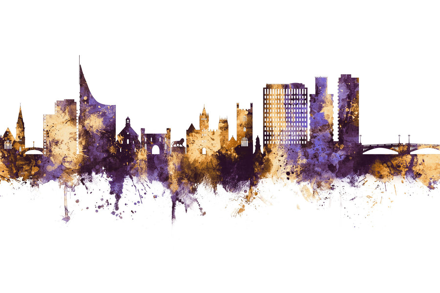 Reading England Skyline Purple & Gold Mural Wallpaper