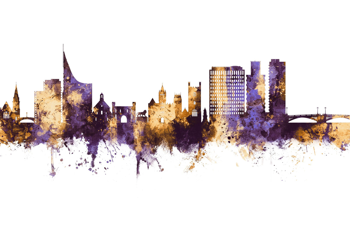 Reading England Skyline Purple & Gold Mural Wallpaper - pure wallpaper artwork