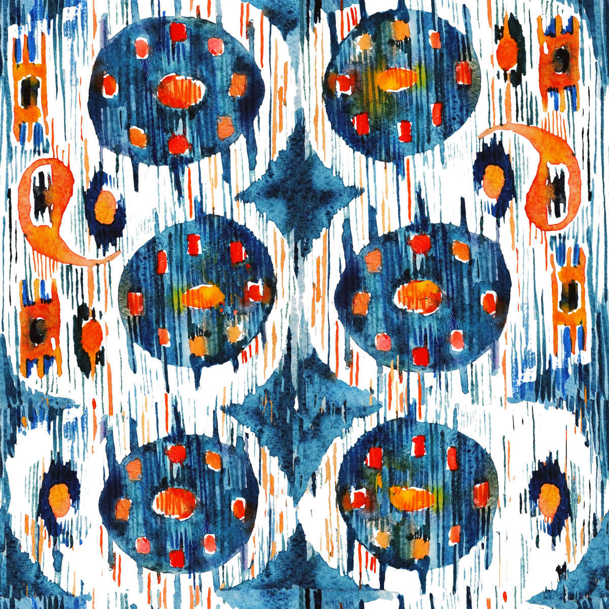 Blue Circle Ikat Mural Wallpaper - pure wallpaper artwork