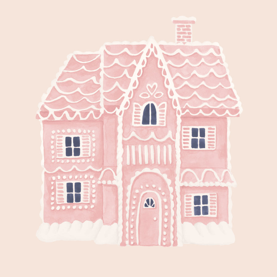 Gingerbread Dream House I Pink Mural Wallpaper