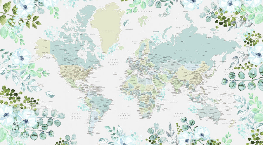 World Map Cities - Marie Mural Wallpaper