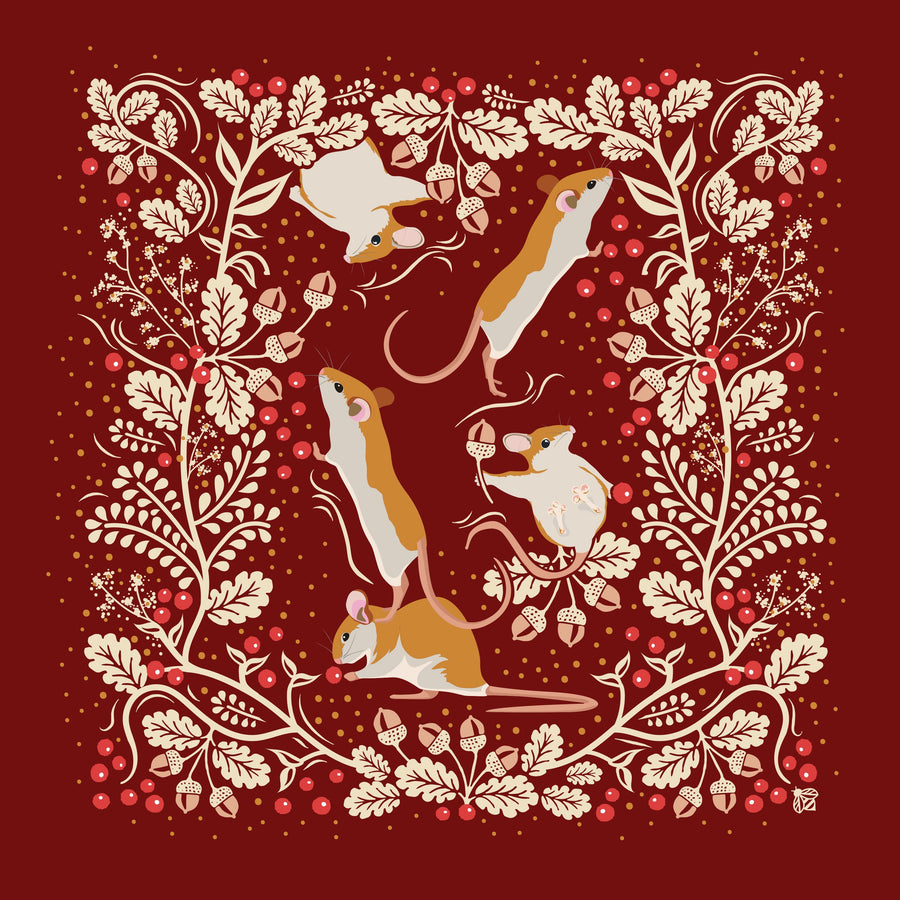 Holiday Mice, Red Mural Wallpaper
