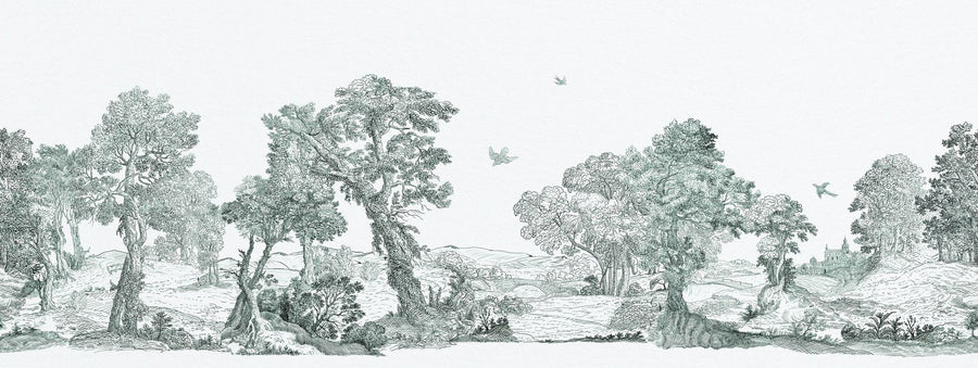 Landscape Wallpaper Mural – Scenery Wall Mural – French Landscape, Forest Green printable artwork