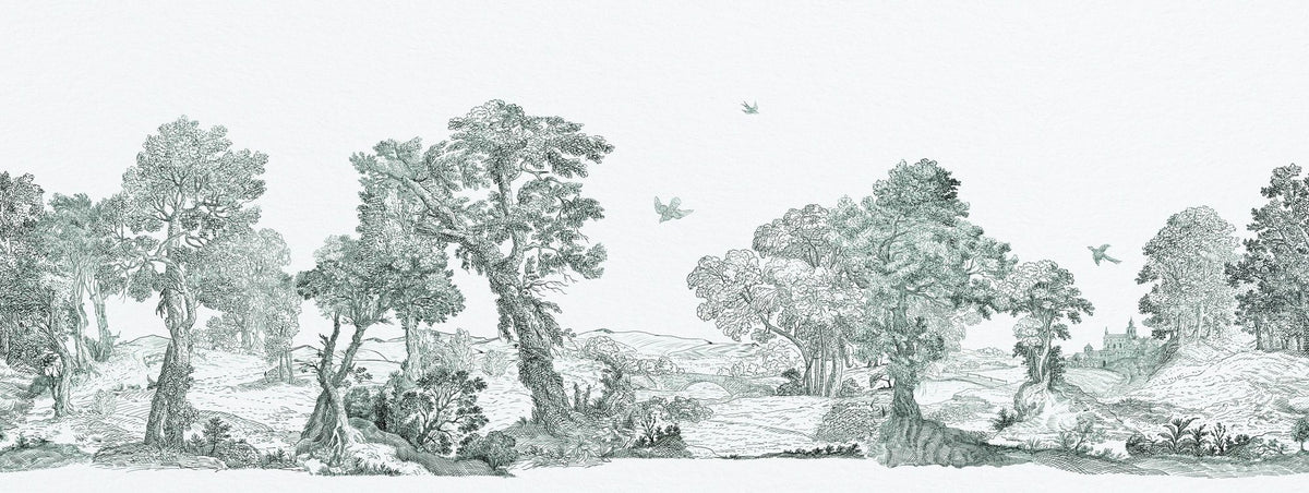 French Landscape, Forest Green Mural Wallpaper - pure wallpaper artwork