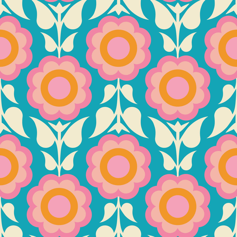 Retro Bold Blooms, Pastel Mural Wallpaper