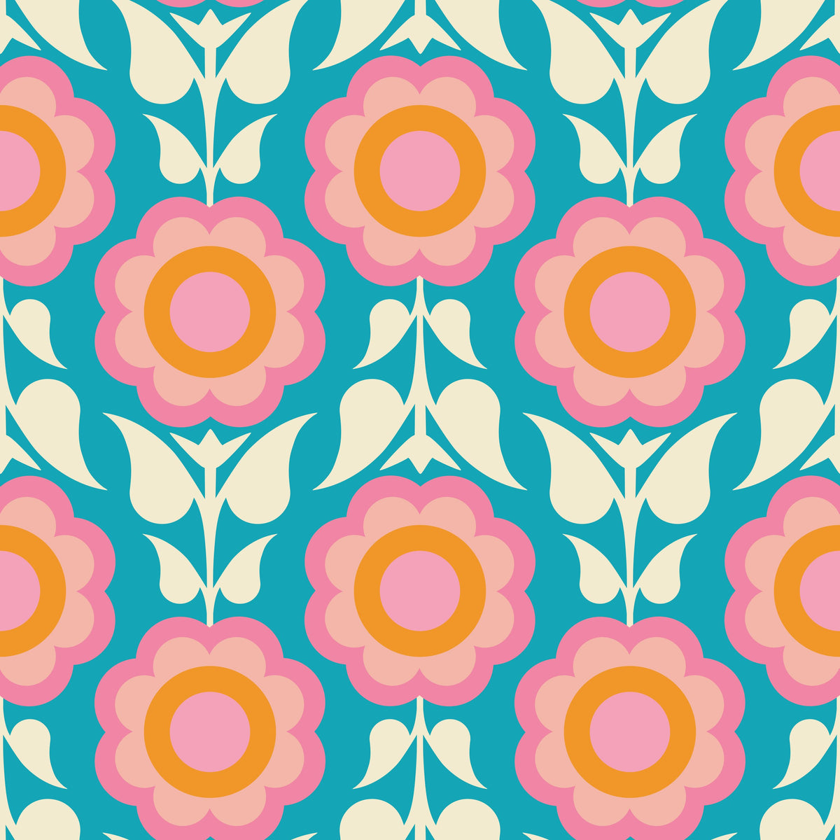 Retro Bold Blooms, Pastel Mural Wallpaper - pure wallpaper artwork