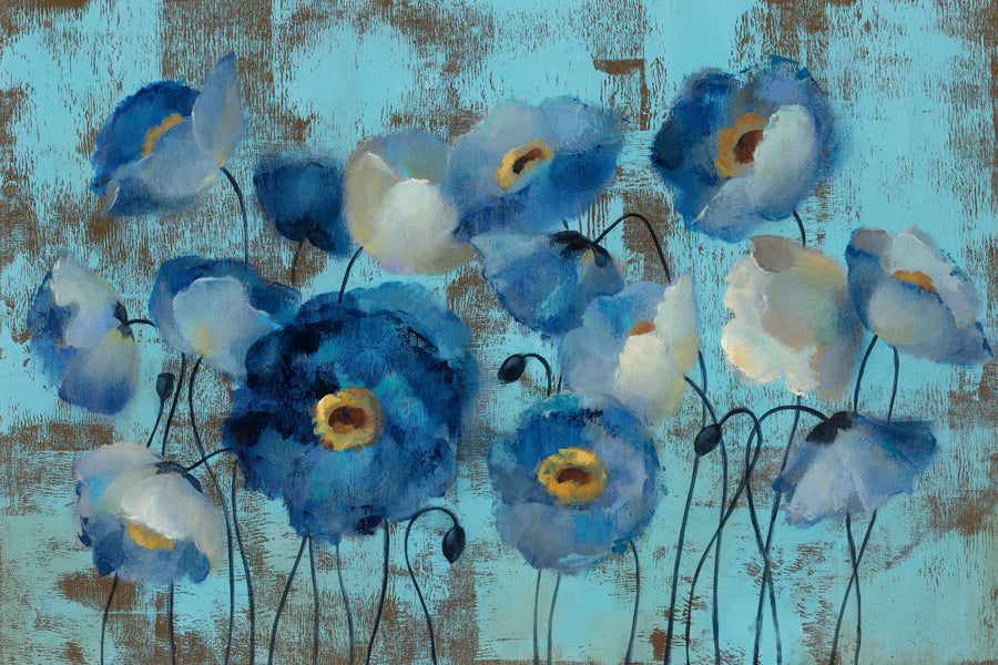 Aquamarine Floral on Blue Mural Wallpaper