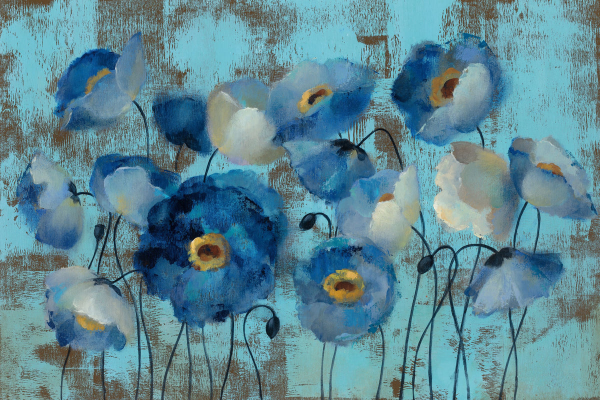 Aquamarine Floral on Blue Mural Wallpaper - pure wallpaper artwork