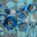 Aquamarine Floral on Blue Mural Wallpaper - pure wallpaper artwork