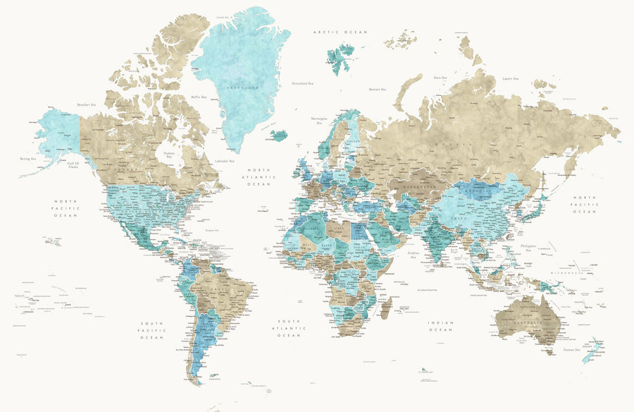 World Map Cities - Phillipa Mural Wallpaper