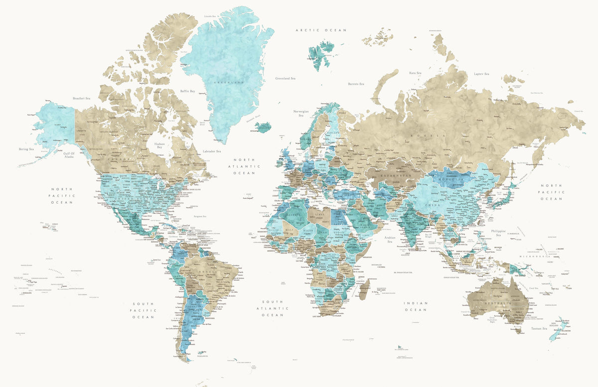 World Map Cities - Phillipa Mural Wallpaper - pure wallpaper artwork