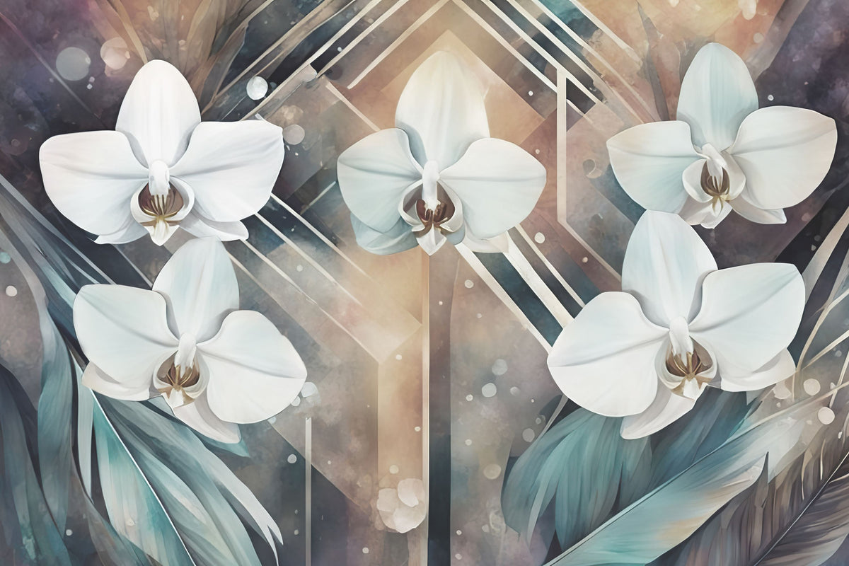Geometry and Orchids Mural Wallpaper - pure wallpaper artwork
