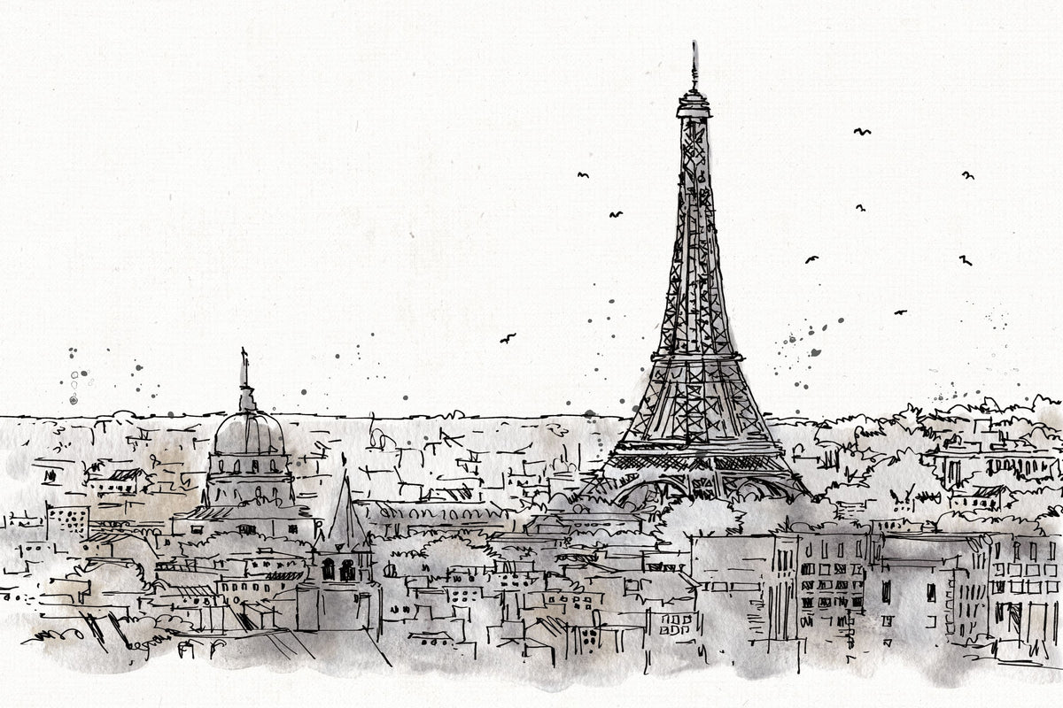 Skyline Sketches Paris Mural Wallpaper - pure wallpaper artwork
