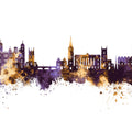 Stamford England Skyline Purple & Gold Mural Wallpaper - pure wallpaper artwork