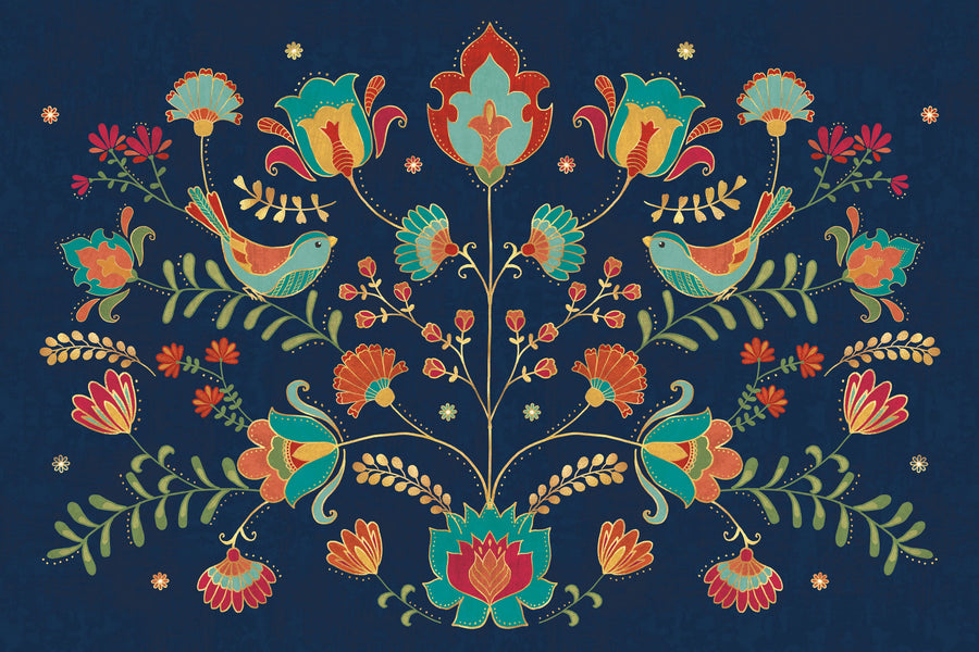 Folk Floral I Dark Mural Wallpaper