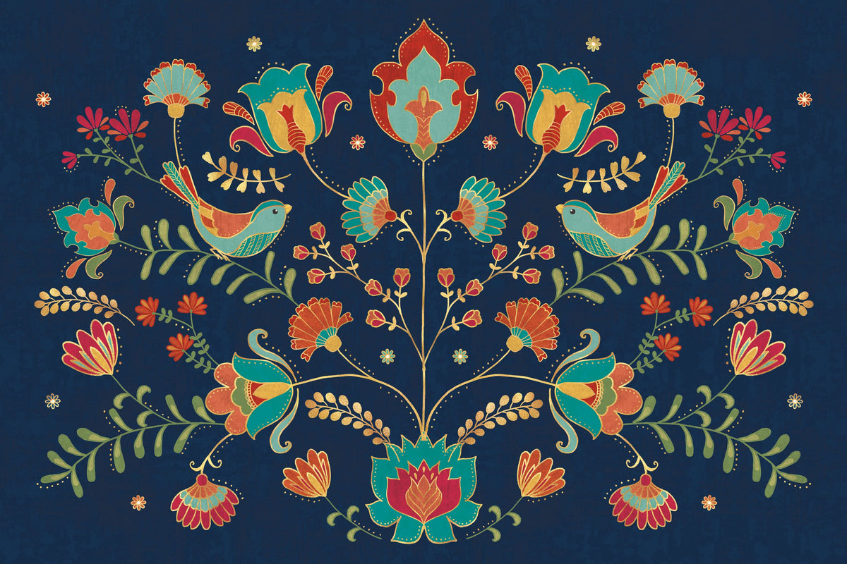 Folk Floral I Dark Mural Wallpaper - pure wallpaper artwork