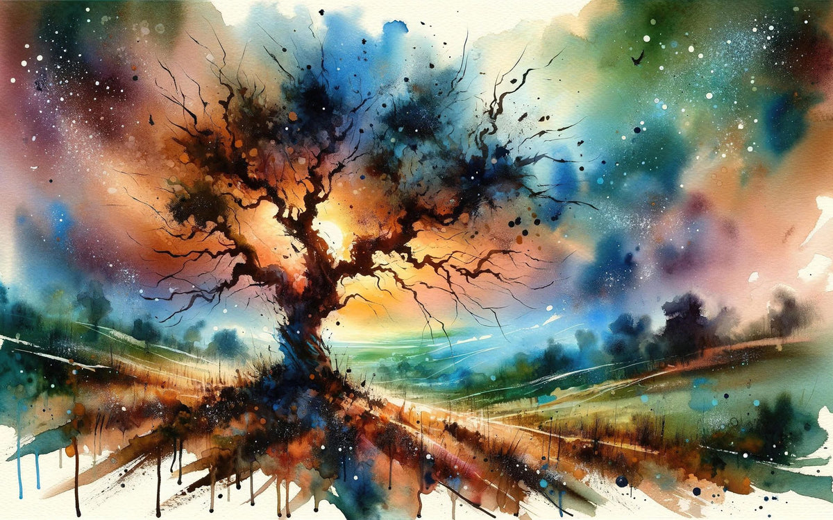 Lonely Tree Starry Night Mural Wallpaper - pure wallpaper artwork