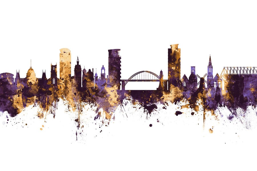 Sunderland England Skyline Purple & Gold Mural Wallpaper