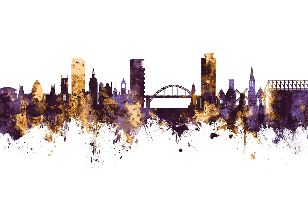 Sunderland England Skyline Purple & Gold Mural Wallpaper - pure wallpaper artwork