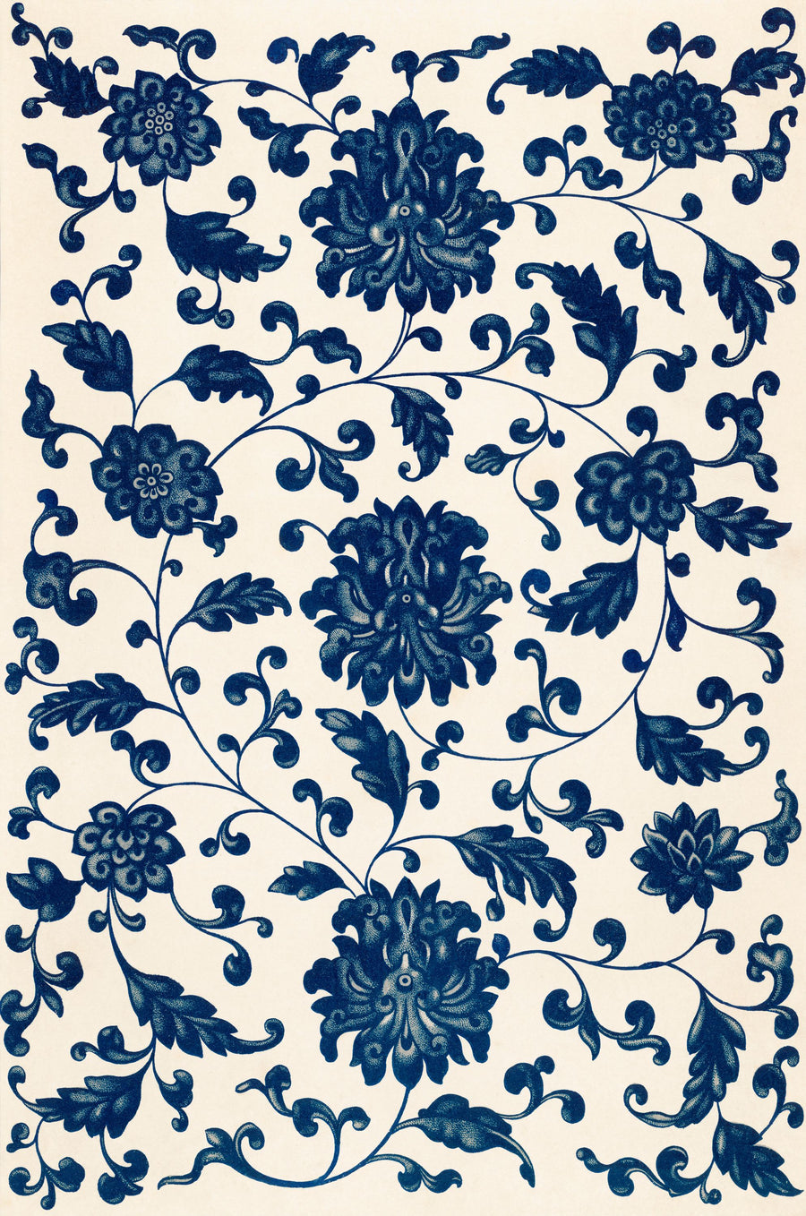 Chinese Ornament, Blue Flowers Mural Wallpaper