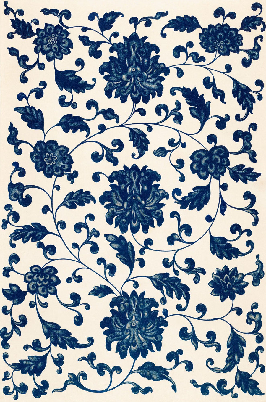 Floral Wallpaper Mural – Flower Wallpaper – Chinese Ornament, Blue Flowers printable artwork