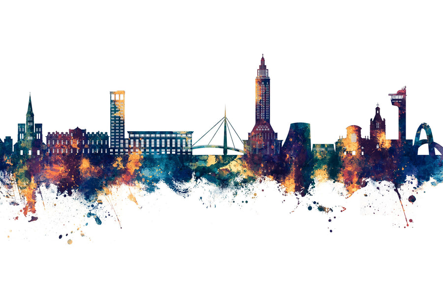 Le Havre France Skyline Blue & Bronze Mural Wallpaper