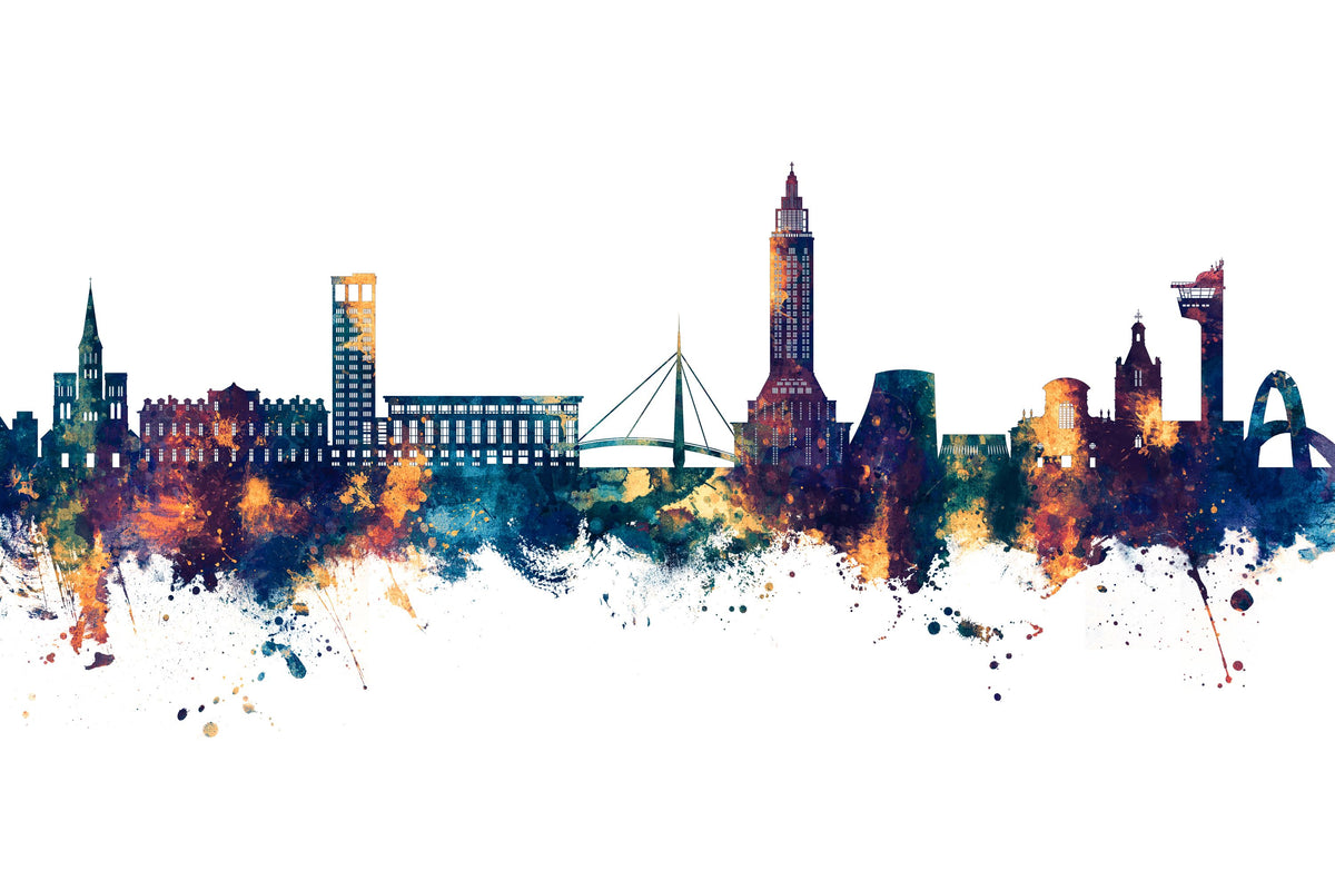 Le Havre France Skyline Blue & Bronze Mural Wallpaper - pure wallpaper artwork